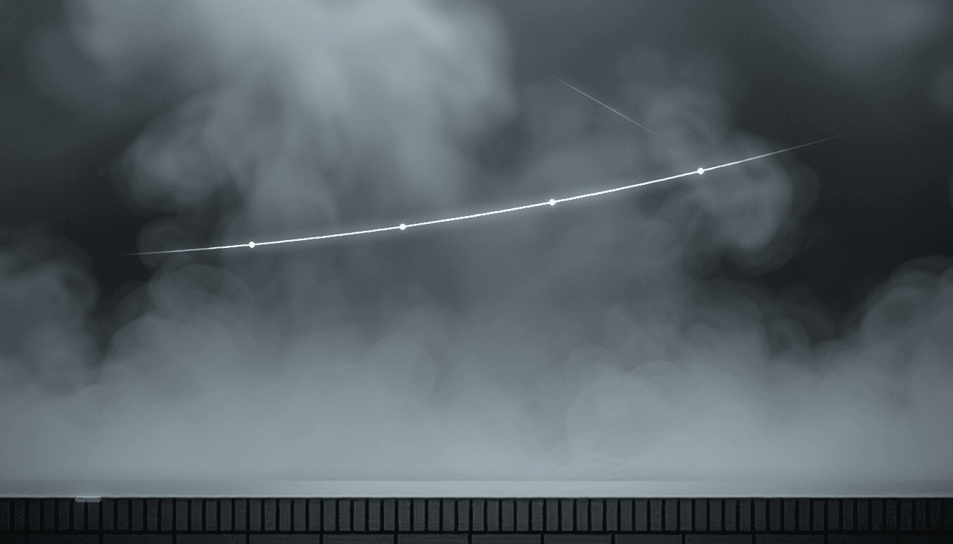 A condensation track carrying bright comparison beads at intervals along its length
